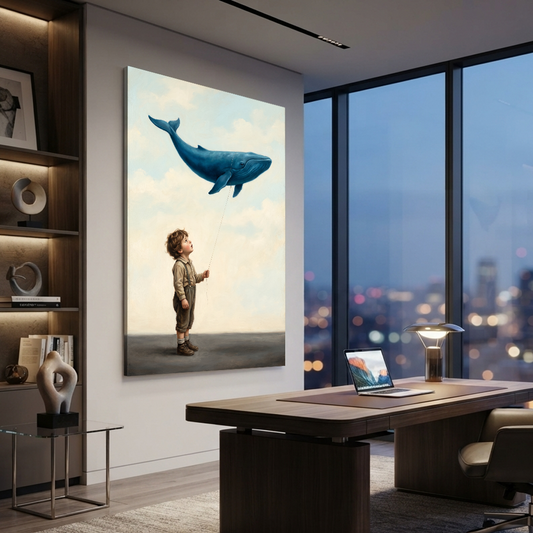 The Whale On A String – Soft Surreal Conceptual Canvas Art