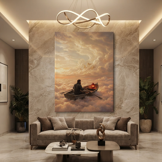Rowing Through The Clouds – Soft Surreal Conceptual Canvas Art