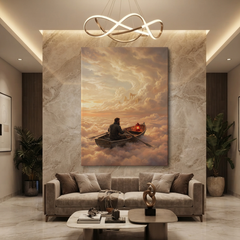 Rowing Through The Clouds – Soft Surreal Conceptual Canvas Art