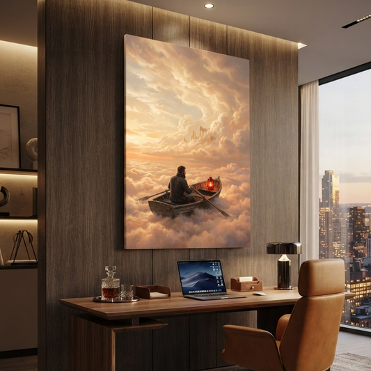 Rowing Through The Clouds – Soft Surreal Conceptual Canvas Art