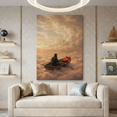 Rowing Through The Clouds – Soft Surreal Conceptual Canvas Art