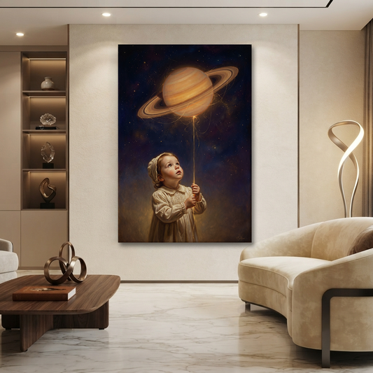 Saturn On A String – Soft Surreal Conceptual Canvas Art