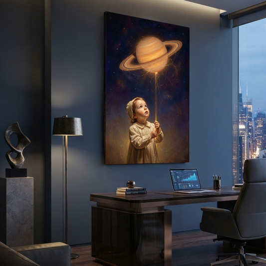 Saturn On A String – Soft Surreal Conceptual Canvas Art