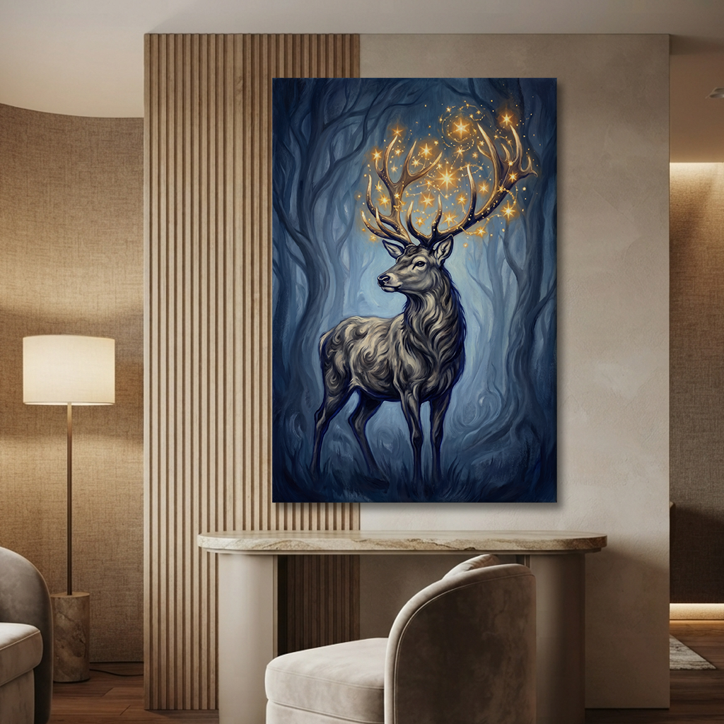 The Stag Of Starlight – Soft Surreal Conceptual Canvas Art