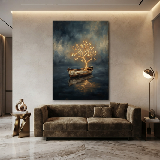 The Boat Of Golden Life – Soft Surreal Conceptual Canvas Art