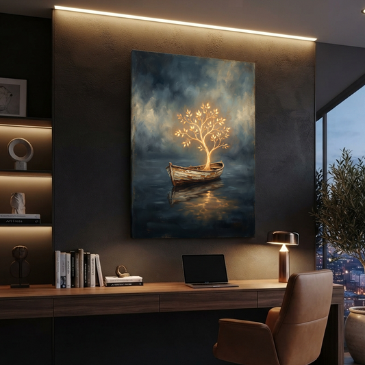 The Boat Of Golden Life – Soft Surreal Conceptual Canvas Art