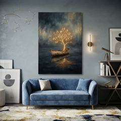The Boat Of Golden Life – Soft Surreal Conceptual Canvas Art
