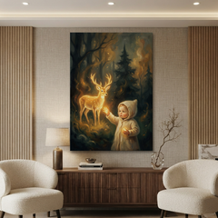 The Golden Deer Encounter – Soft Surreal Conceptual Canvas Art