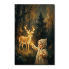 The Golden Deer Encounter – Soft Surreal Conceptual Canvas Art