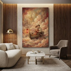 Rowing Through Rosy Clouds – Soft Surreal Conceptual Canvas Art