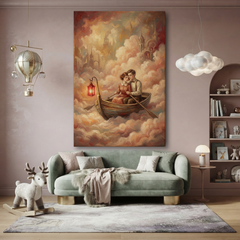 Rowing Through Rosy Clouds – Soft Surreal Conceptual Canvas Art