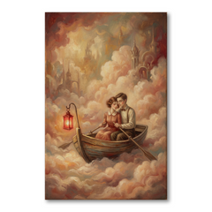 Rowing Through Rosy Clouds – Soft Surreal Conceptual Canvas Art