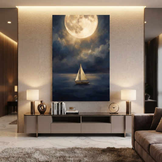 Sailing The Silver Moonlight – Soft Surreal Conceptual Canvas Art