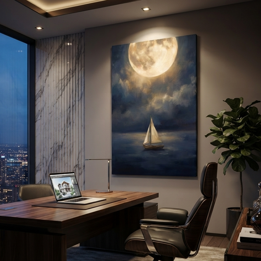 Sailing The Silver Moonlight – Soft Surreal Conceptual Canvas Art