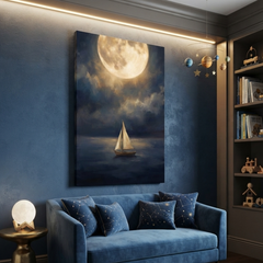 Sailing The Silver Moonlight – Soft Surreal Conceptual Canvas Art