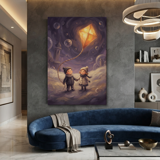 Chasing The Lantern Kite – Soft Surreal Conceptual Canvas Art