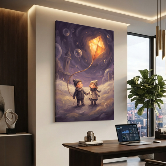 Chasing The Lantern Kite – Soft Surreal Conceptual Canvas Art