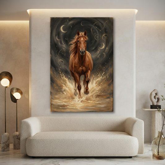 Galloping Through Golden Time – Soft Surreal Conceptual Canvas Art