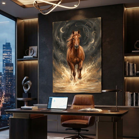 Galloping Through Golden Time – Soft Surreal Conceptual Canvas Art