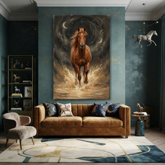 Galloping Through Golden Time – Soft Surreal Conceptual Canvas Art