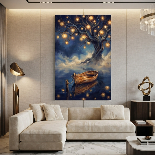 The Lantern Tree Harbor – Soft Surreal Conceptual Canvas Art