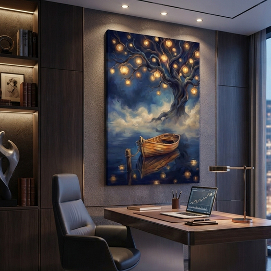 The Lantern Tree Harbor – Soft Surreal Conceptual Canvas Art