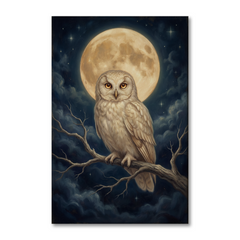 The Moonlit Guardian Owl – Soft Surreal Conceptual Canvas Art