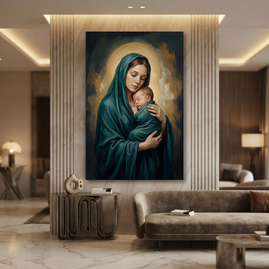 A Mother's Sacred Embrace – Soft Surreal Conceptual Canvas Art