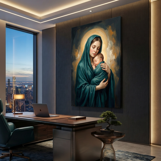 A Mother's Sacred Embrace – Soft Surreal Conceptual Canvas Art
