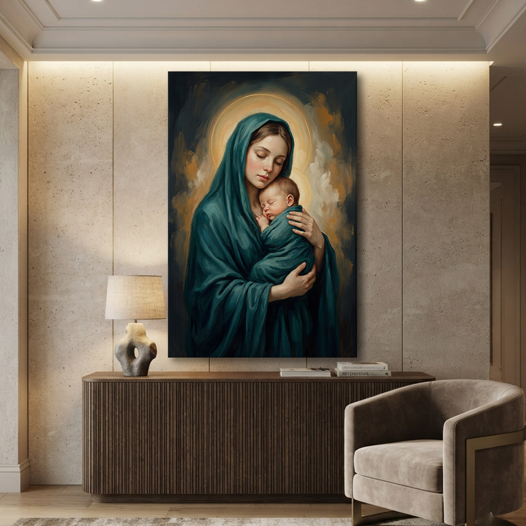A Mother's Sacred Embrace – Soft Surreal Conceptual Canvas Art