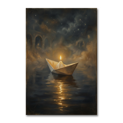 The Candlelit Paper Voyage – Soft Surreal Conceptual Canvas Art