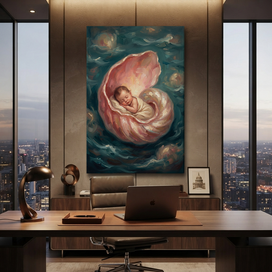 Cradled In The Pearl Shell – Soft Surreal Conceptual Canvas Art