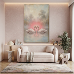 Swan Hearts At Dawn – Soft Surreal Conceptual Canvas Art