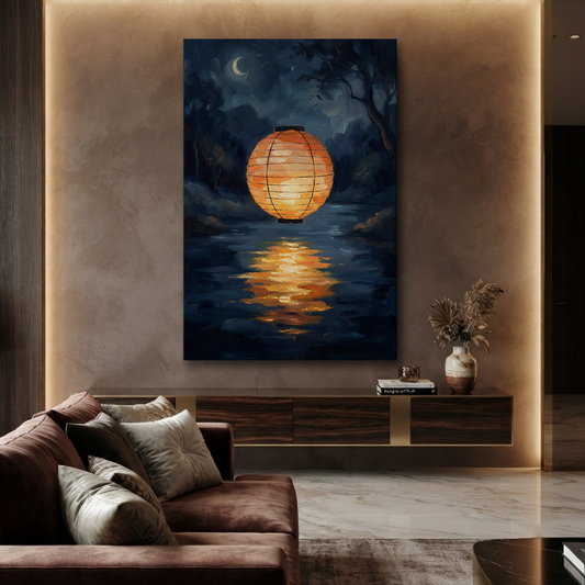 The Floating Lantern Moon – Soft Surreal Conceptual Canvas Art