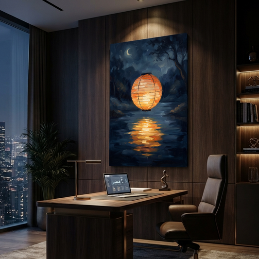 The Floating Lantern Moon – Soft Surreal Conceptual Canvas Art