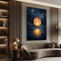 The Floating Lantern Moon – Soft Surreal Conceptual Canvas Art