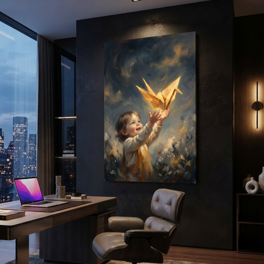 Releasing The Golden Crane – Soft Surreal Conceptual Canvas Art