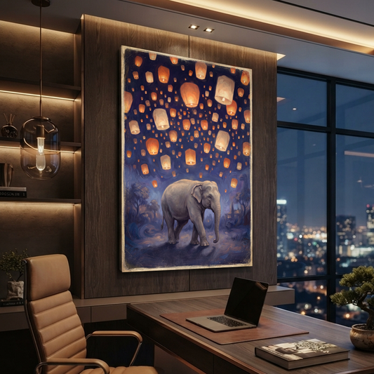 The Elephant Lantern Festival – Soft Surreal Conceptual Canvas Art