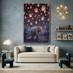 The Elephant Lantern Festival – Soft Surreal Conceptual Canvas Art