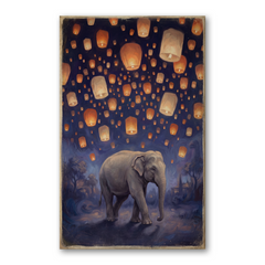 The Elephant Lantern Festival – Soft Surreal Conceptual Canvas Art