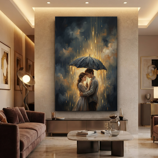Golden Rain Slow Dance – Soft Surreal Conceptual Canvas Art