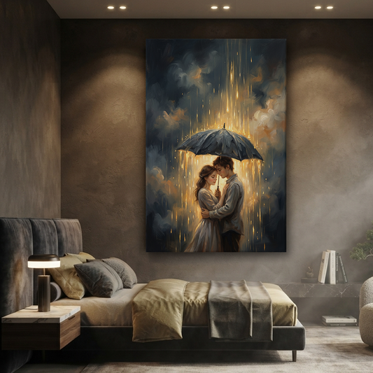 Golden Rain Slow Dance – Soft Surreal Conceptual Canvas Art