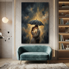 Golden Rain Slow Dance – Soft Surreal Conceptual Canvas Art