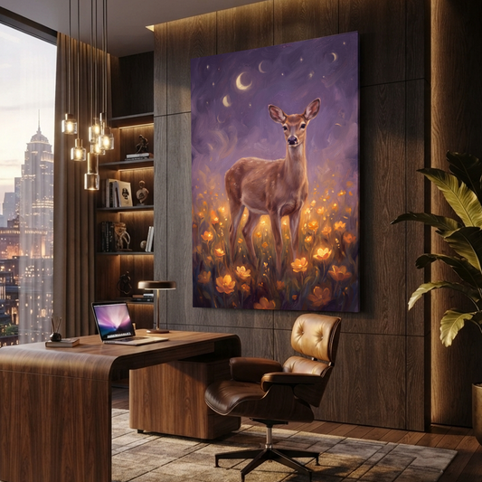 The Lantern Meadow Deer – Soft Surreal Conceptual Canvas Art