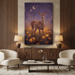 The Lantern Meadow Deer – Soft Surreal Conceptual Canvas Art