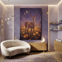 The Lantern Meadow Deer – Soft Surreal Conceptual Canvas Art