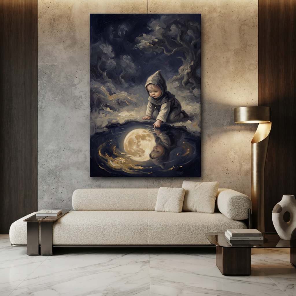 Touching The Fallen Moon – Soft Surreal Conceptual Canvas Art
