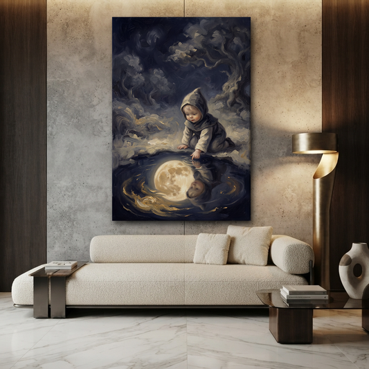 Touching The Fallen Moon – Soft Surreal Conceptual Canvas Art