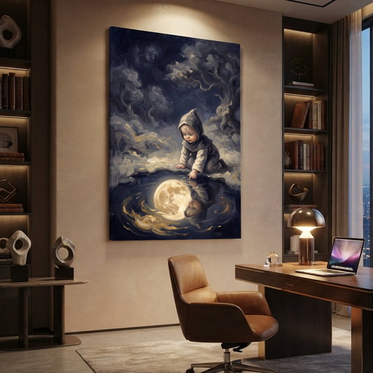 Touching The Fallen Moon – Soft Surreal Conceptual Canvas Art