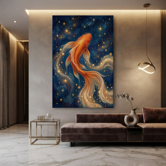The Celestial Goldfish Dance – Soft Surreal Conceptual Canvas Art